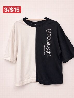 Gossip Girl Tee XL Oversized Colorblock Graphic Black White